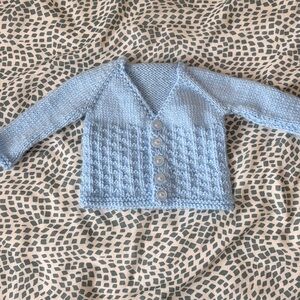 Hand Knit Blue Baby Cardigan Sweater